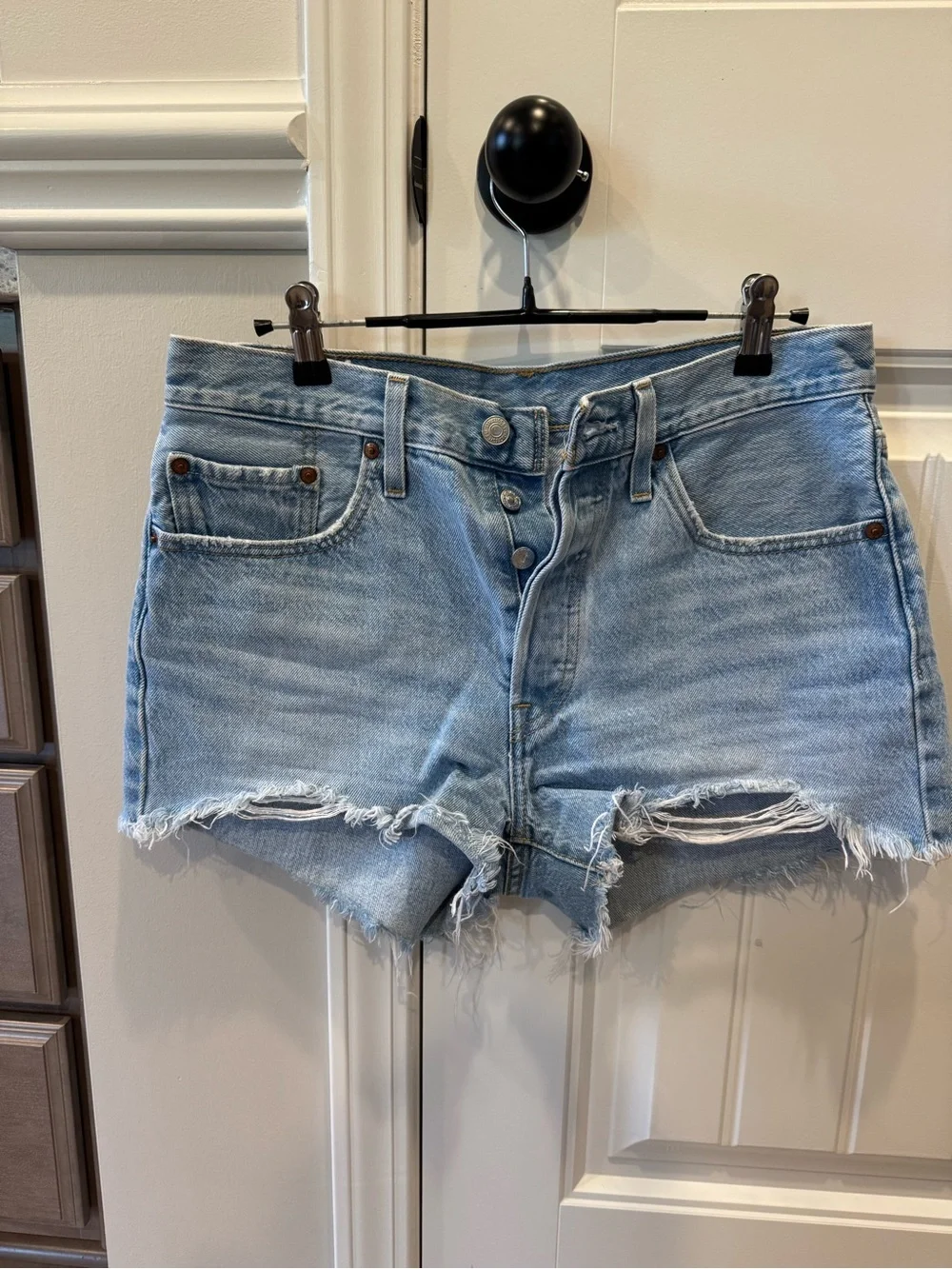 Light Blue Distressed Denim Shorts